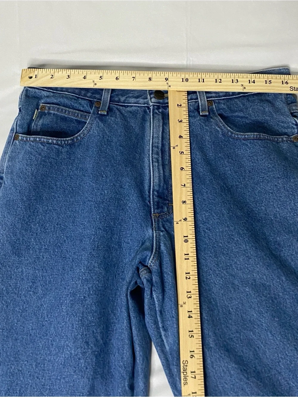 LL Bean Flannel Lined Jeans Mens 33x30 Classic Fit Blue Denim Plaid ID 100220